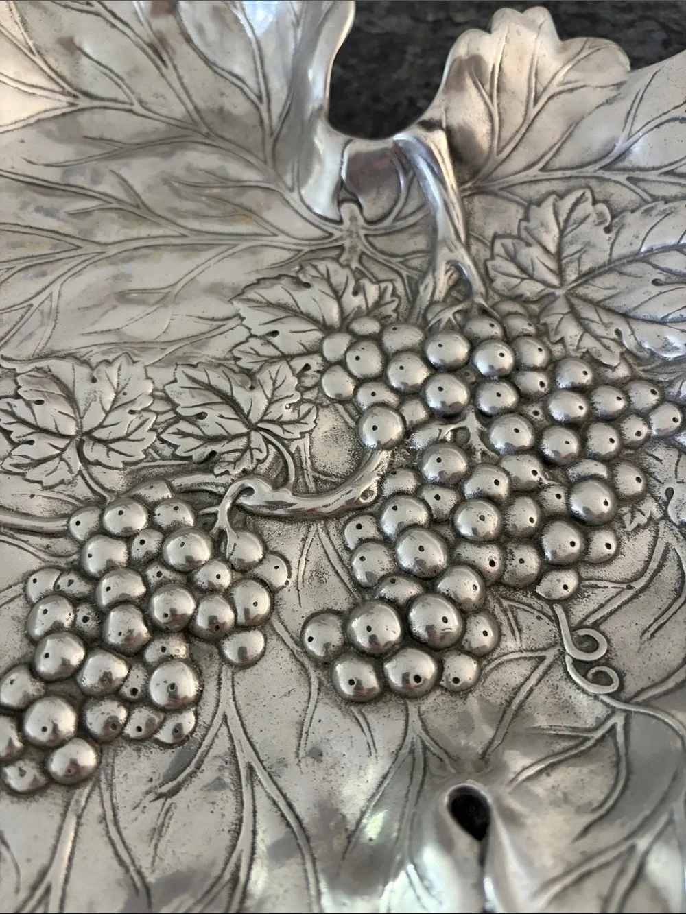 Arthur Court Sand Cast Aluminum Platter Grape Leaf Pattern Vintage 1993